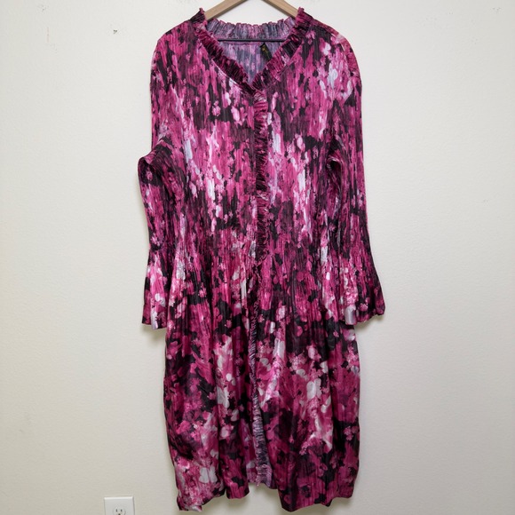 Jenny T Dresses & Skirts - Jerry T Women Artsy Dress Pink Abstract Pleated Ruffle Plisse Midi Maximalist